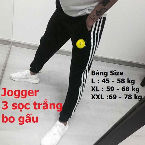 Quần Jogger Thể Thao Nỉ Unisex [3 Sọc Trắng] - Thời Trang Năng Động Cho Nam Nữ, Dài Chất Umi, Size Chuẩn 40-86kg