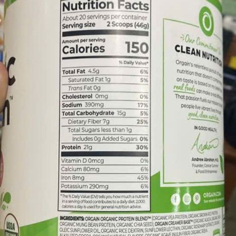 Bột Đạm Hữu Cơ Orgain Organic Protein 920g Vị Socola - Thực Phẩm Dinh Dưỡng Cho Người Tập Gym, Ăn Chay, Tăng Cường Sức Khỏe