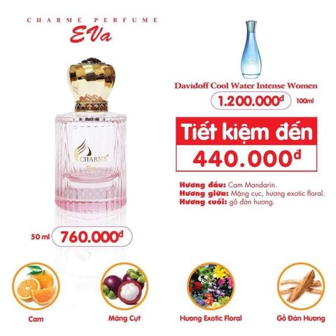 Nước Hoa Nữ Charme Eva 50ml - Hương Hoa Cỏ Tươi Mát, Độ Lưu Hương Lâu, Chai Sang Trọng, Quà Tặng Phái Đẹp