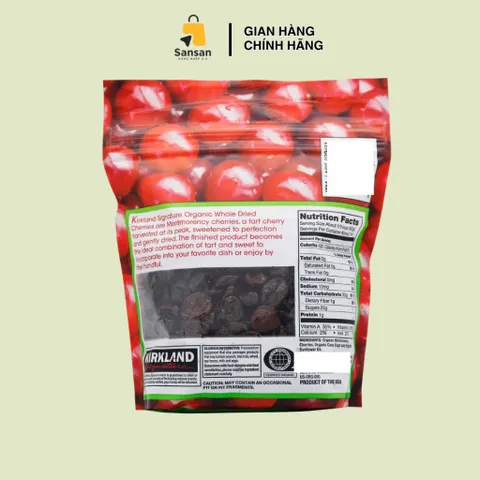 Quả Cherry sấy khô hữu cơ Kirkland 567g - Siêu trái cây chua ngọt tự nhiên, ăn vặt thơm ngon, tốt cho sức khỏe, chứng nhận USDA