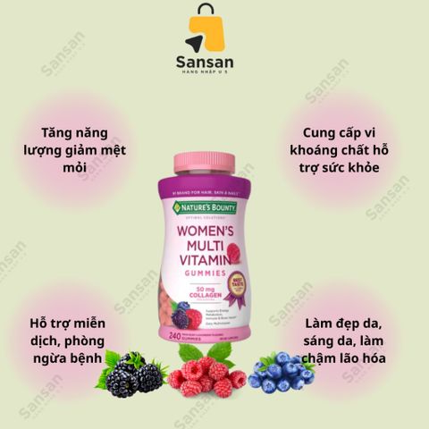 Kẹo dẻo tổng hợp cho Nữ Nature's Bounty Women's multi vitamin 240 viên của Mỹ
