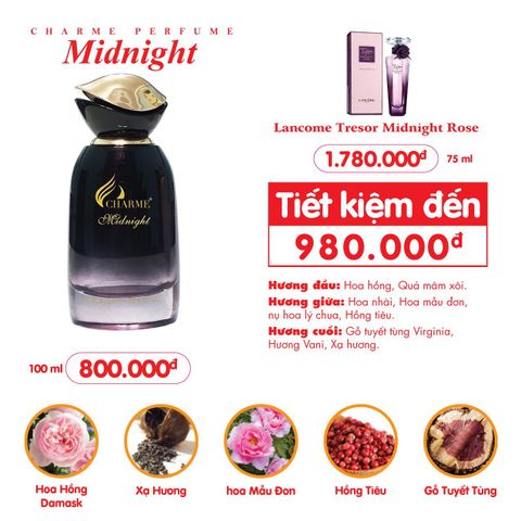 Nước hoa nữ Charme Midnight 100ml - Hương Thơm Gợi Cảm, Quyến Rũ Đêm Huyền Bí, Lưu Hương Lâu - Quà Tặng Đặc Biệt cho Phái Đẹp