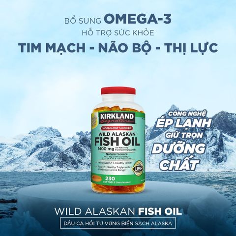 Dầu Cá Wild Alaskan Omega-3 1400mg Kirkland - 230 Viên Hỗ Trợ Tim Mạch & Tăng Cường Chức Năng Não Bộ