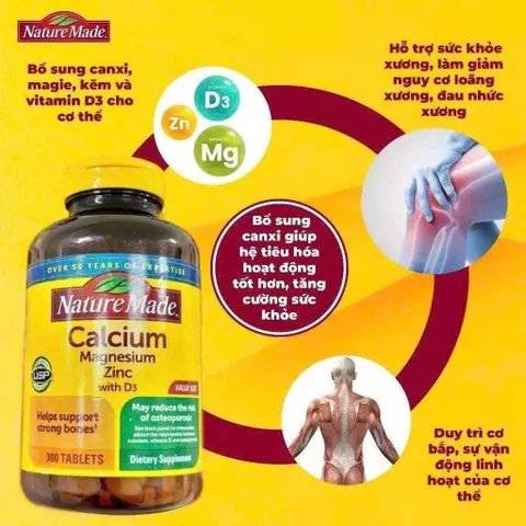 Viên bổ sung Calci-Magne-Zinc Nature Made 300 viên, chắc xương