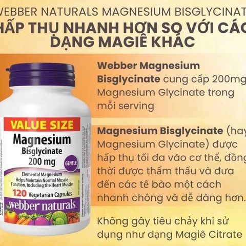Magnesium Bisglycinate L/120v Webber Naturals - Thực Phẩm Chức Năng Hỗ