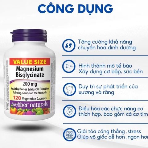 Magnesium Bisglycinate L/120v Webber Naturals - Thực Phẩm Chức Năng Hỗ