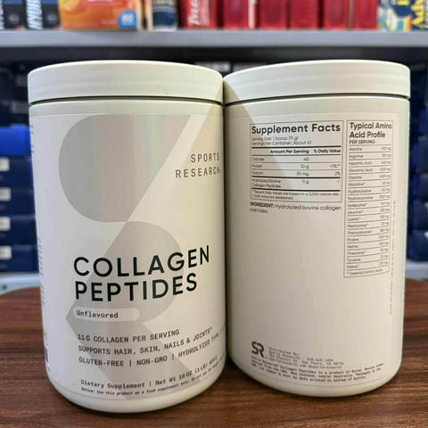 Bột Collagen Sports Research Organic Peptides Unflavored 227g - Hỗ Trợ Sức Khỏe Tóc, Da, Móng, Khớp - Thực Phẩm Tự Nhiên cho Lối Sống Năng Động