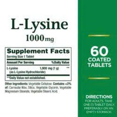 Viên uống bổ sung L-Lysine Nature’s Bounty 1000mg - Hỗ trợ tăng cường sức khỏe và hệ miễn dịch, 60 viên