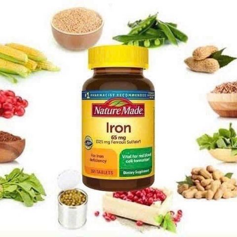 Viên uống bổ sung sắt Nature Made Iron 65mg 180 viên - Hỗ trợ sức khỏe, chống thiếu máu hiệu quả cho phụ nữ mang thai và người ăn kiêng.