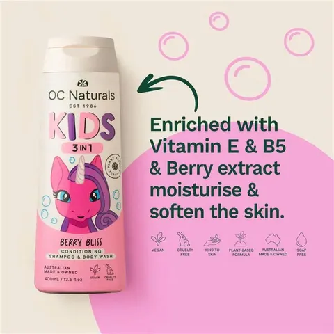 Dầu Gội 3 Trong 1 Organic Care Kids 400ml - Mùi Hương Trái Cây Dịu Nhẹ, An Toàn Cho Trẻ Em, Sữa Tắm Không Cay Mắt