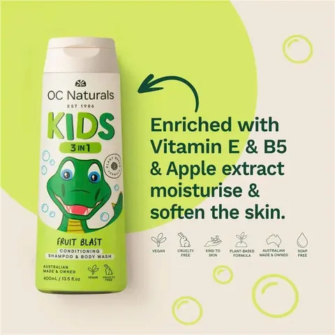 Dầu Gội 3 Trong 1 Organic Care Kids 400ml - Mùi Hương Trái Cây Dịu Nhẹ, An Toàn Cho Trẻ Em, Sữa Tắm Không Cay Mắt