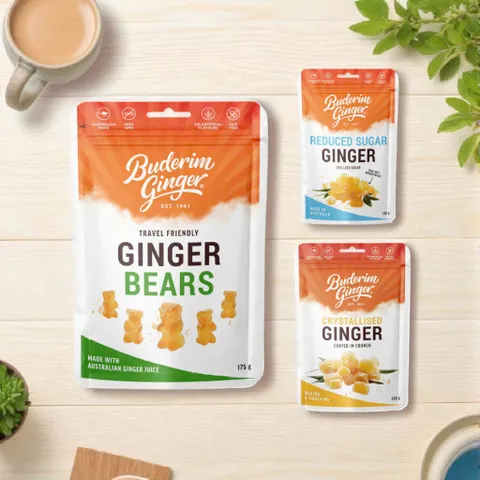 Kẹo Gừng Buderim Nhập Khẩu - Snack Lành Mạnh, Ngọt Ngào và Cay Nhẹ, Đồ Ăn Vặt Chất Lượng Cao Dễ Dàng Mang Theo