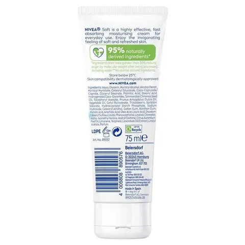 Kem Dưỡng Da NIVEA Soft 75ml - Dưỡng ẩm toàn diện cho mặt, tay và cơ thể, không nhờn rít, phù hợp mọi loại da