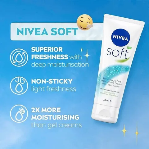 Kem Dưỡng Da NIVEA Soft 75ml - Dưỡng ẩm toàn diện cho mặt, tay và cơ thể, không nhờn rít, phù hợp mọi loại da
