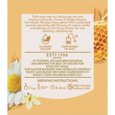 Trà túi lọc Twinings Camomile Mật Ong Vani - Hộp 40 Gói Thảo Mộc Tự Nhiên, Quà Tặng Sức Khỏe Ẩm Thực