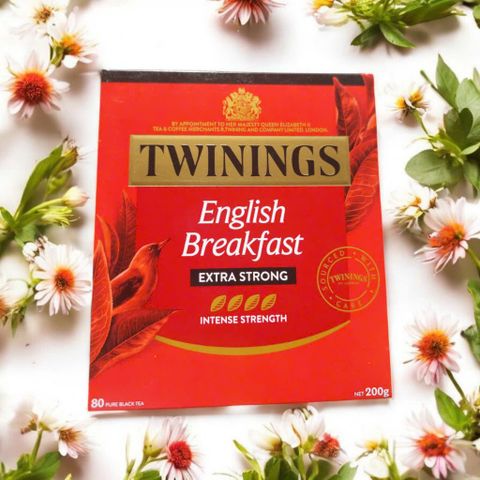 Trà Twinings English Breakfast Extra Strong - Hộp 80 Túi Lọc Thay Thế Cà Phê, Năng Lượng Buổi Sáng Cho Dân Văn Phòng