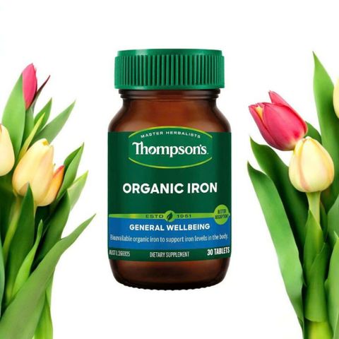 Viên Sắt Hữu Cơ Thompson's Organic Iron - Hộp 30 Viên Bổ Sung Sắt Dễ Hấp Thu, Không Gây Nóng Trong, Năng Lượng Cao