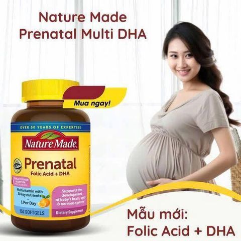 Vitamin tổng hợp cho mẹ bầu Prenatal Folic Acid + DHA Nature Made 110 viên, thai kỳ