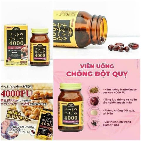 Viên Uống Hỗ Trợ Phòng Chống Đột Quỵ Nattokinase Orihiro 4000 FU - Tăng Cường Lưu Thông Máu, Bổ Não, 60 Viên Nhật Bản