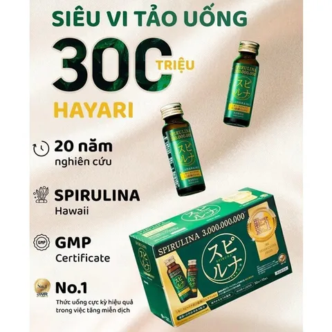 Nước Uống Siêu Vi Tảo 300 Triệu Hayari - Tinh Chất Tảo Hawaiian Spirulina Nhật Bản Giúp Trẻ Hóa Da và Tăng Cường Miễn Dịch
