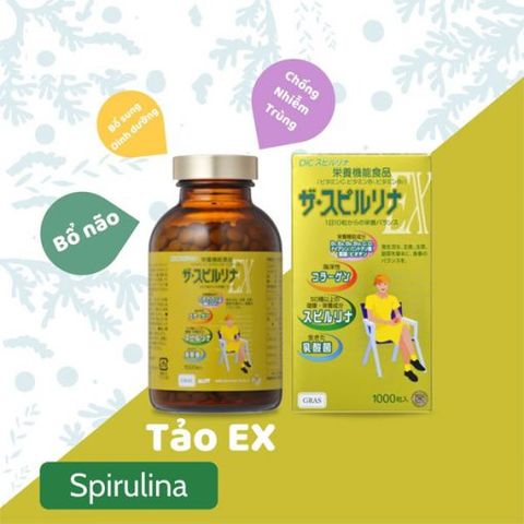 Tảo Vàng Spirulina EX Nhật Bản Cao Cấp - Hỗ Trợ Sức Khỏe Và Làm Đẹp Da - Set 2 Lọ 1000 Viên mỗi lọ