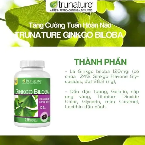 (Auth) Ginkgo Biloba Trunature 120mg của Mỹ - 340 viên - Lưu thông tuần hoàn mãu não , giúp trí nhớ 403282
