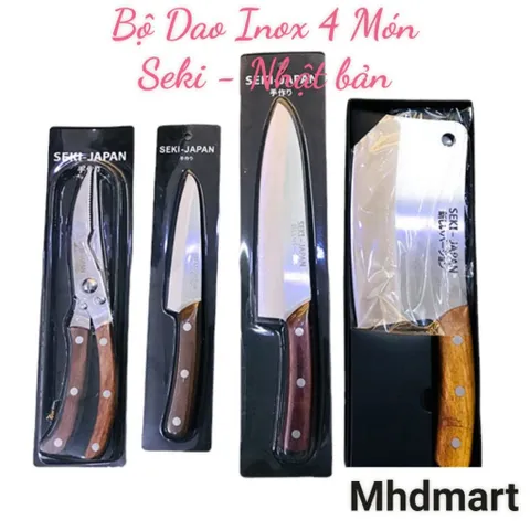 Bộ dao Seki Nhật Bản 4 món - Dao chặt, thái, gọt và kéo cho gia đình - Hàng nội địa chất lượng cao, bền bỉ, tiện lợi cho bếp nhà bạn