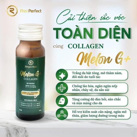 Nước Uống Collagen Melon G+ Reiperfect Nhật Bản - Chống Lão Hóa, Dưỡng Trắng Da, Tăng Cường Đàn Hồi, 10 Lọ x 50ml
