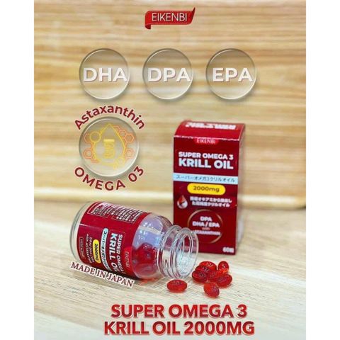 Viên Uống Nhuyễn Thể Super Omega 3 Krill Oil 2000mg - Hỗ Trợ Tim Mạch, Giảm Mỡ Máu, Bổ Sung Omega-3 Từ Tôm Nam Cực [Hộp 60 Viên]