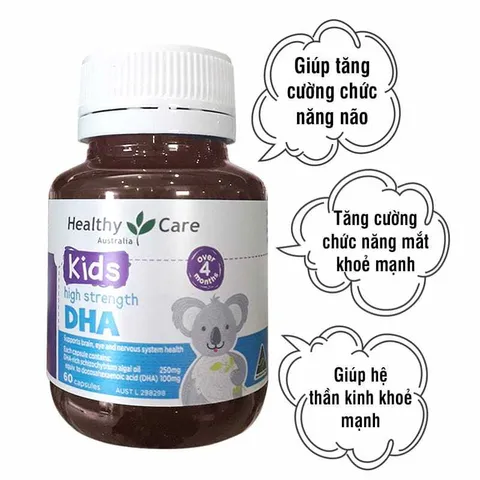 Viên uống DHA Healthy Care High Strength Úc Vị Chanh - Bổ Não, Tăng Cường Trí Nhớ Cho Trẻ Em (60 viên)