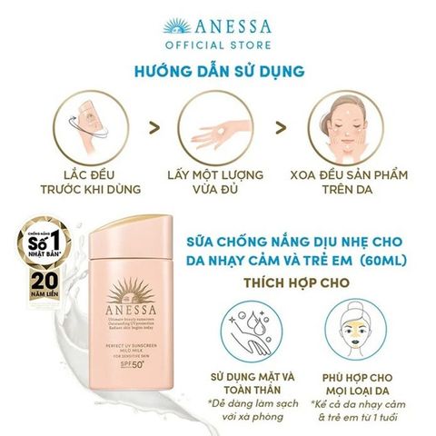 Sữa Chống Nắng Anessa UV SPF50+/PA++++ 60ml Dành Cho Da Nhạy Cảm - Bảo Vệ Và Dưỡng Ẩm Hiệu Quả, An Toàn Dùng Hàng Ngày