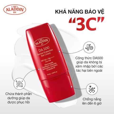 Kem Chống Nắng Aladdin RX DA500 BARRIER PROTECTION SPF50+/PA++++ 50ml - Bảo Vệ Da Nhạy Cảm, Dưỡng Ẩm và Lớp Trang Điểm Tự Nhiên