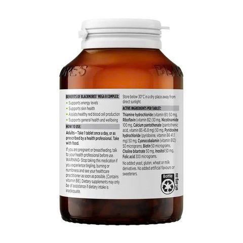 Viên Uống Vitamin B Tổng Hợp Blackmores Mega B Complex - Hỗ Trợ Năng Lượng và Hệ Thần Kinh, Chai 75 Viên Chính Hãng Úc