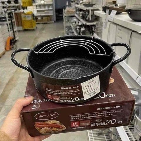Nồi Chiên Ngập Dầu Chống Dính 20cm EMOOJOO Nhật Bản - Khay Ráo Dầu Tiện Lợi, Món Ăn Ngon Lành Mạnh Tại Nhà