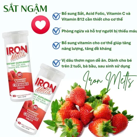 Viên Ngậm Bổ Sung Sắt Iron Melts 50 Viên Chính Hãng Úc | Hỗ Trợ Bổ Máu, Bổ Sung Sắt Dễ Hấp Thụ