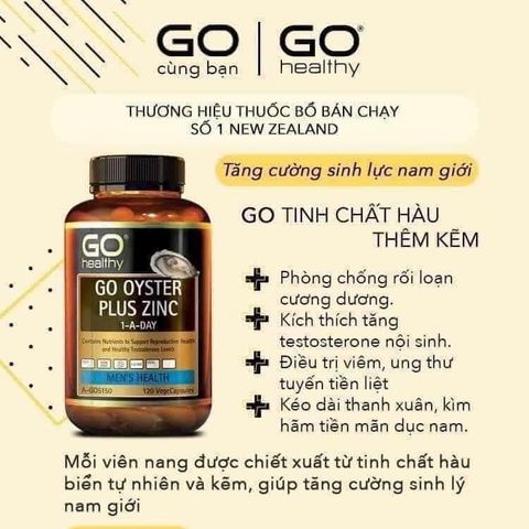 Tinh Chất Hàu Go Healthy Oyster Plus Zinc 120 Viên Chính Hãng New Zealand – Thực Phẩm Bổ Sung Kẽm & Dinh Dưỡng