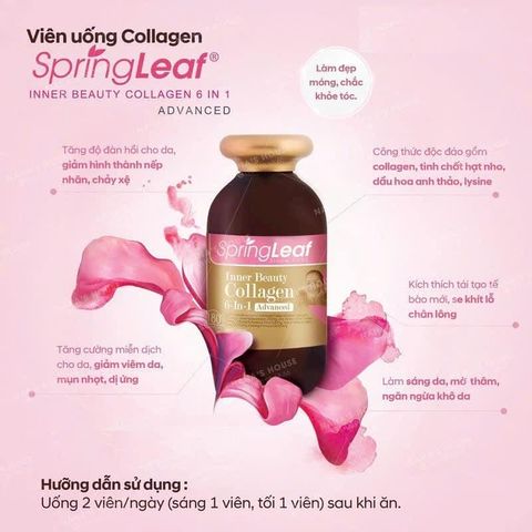 Viên uống collagen Spring Leaf Inner Beauty Collagen Plus 180 viên - Tăng cường sức khỏe da, ngăn lão hóa, làm sáng da tự nhiên