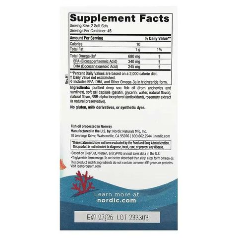 Viên Uống Bổ Sung Omega-3 Nordic Naturals Ultimate Omega Junior 680mg - Phát Triển Trí Não Cho Trẻ Em, 90 Viên Mỹ