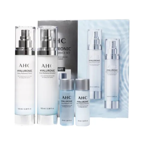 Set AHC Hyaluronic Dewy Radiance – Toner + Emulsion Dưỡng Ẩm Sâu, Căng Bóng Da, Phục Hồi Độ Ẩm