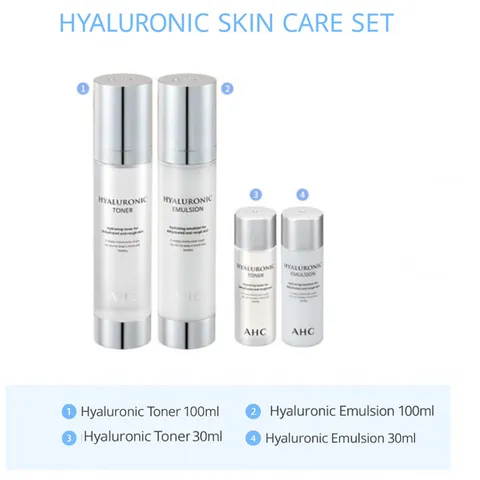 Set AHC Hyaluronic Dewy Radiance – Toner + Emulsion Dưỡng Ẩm Sâu, Căng Bóng Da, Phục Hồi Độ Ẩm