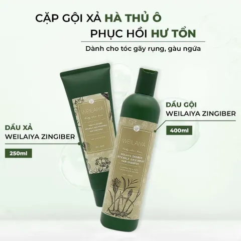 Cặp Dầu Gội Xả Weilaiya Gừng Hà Thủ Ô Dưỡng Đen 400ml - Phục Hồi Hư Tổn, Ngăn Rụng Tóc