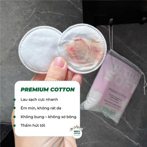 Bông Tẩy Trang Sendemar 100% Cotton 225 Miếng/Túi - Mềm Mịn, Không Xơ Bông
