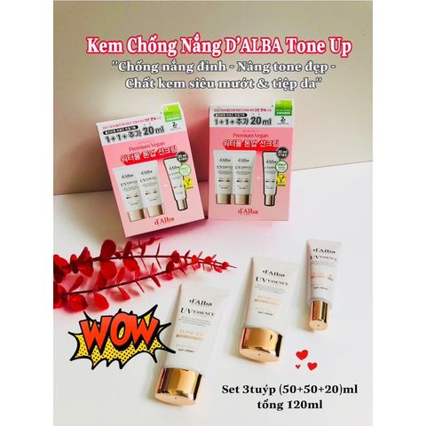 Sét 3 Tuýp Kem Chống Nắng d'Alba Hồng Và Tím 50+50+20ml (120ml) – Dưỡng Sáng, Chống Nắng SPF Cao