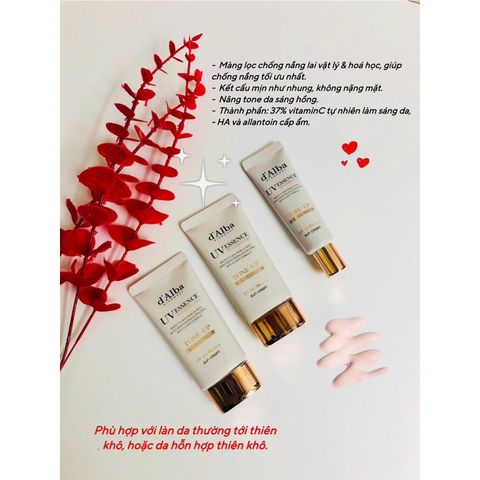 Sét 3 Tuýp Kem Chống Nắng d'Alba Hồng Và Tím 50+50+20ml (120ml) – Dưỡng Sáng, Chống Nắng SPF Cao