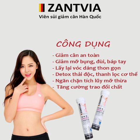 Viên Sủi Giảm Cân Zantiva Trắng - Hỗ Trợ Giảm Cảm Giác Thèm Ăn, Thanh Lọc Cơ Thể, Dễ Uống, 20 Viên Hàng Ngày