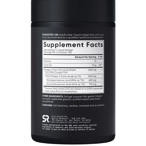 Viên uống dầu cá Sports Research Triple Strength Omega-3 Fish Oil 150 viên - Hàng Mỹ.