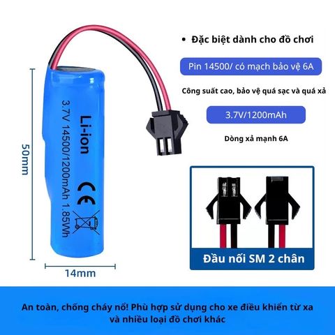 Pin Sạc 14500 3.7V 1200mAh SM-2P - Chống Quá Tải, Dành cho Xe Điều Khiển RC, Robot Đồ Chơi và Thiết Bị 3.7V