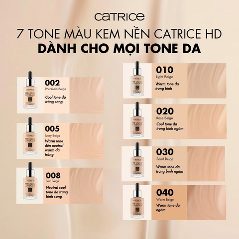 Kem Nền Catrice HD Liquid Coverage 24h SPF25 30ml - Che Phủ Tốt, Lâu Trôi, Mỏng Nhẹ, Phù Hợp Mọi Loại Da