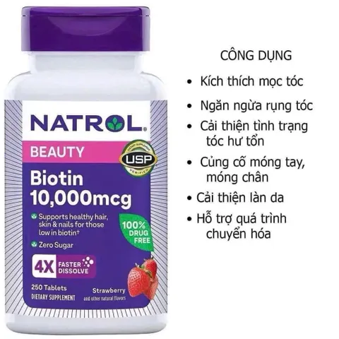 Viên uống Biotin Natrol 10000mg 250 viên, nuôi tóc, móng chắc khỏe