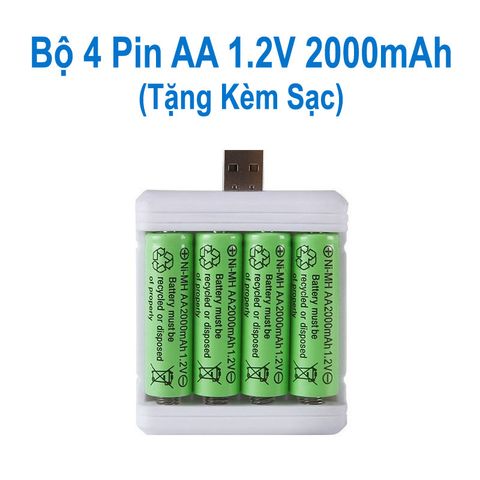 Bộ 4 Pin Sạc AA AAA 1.5V Ni-MH 2000mAh - Tặng Kèm Bộ Sạc USB, Pin Chất Lượng Cao, Bền Bỉ, Thân Thiện Môi Trường